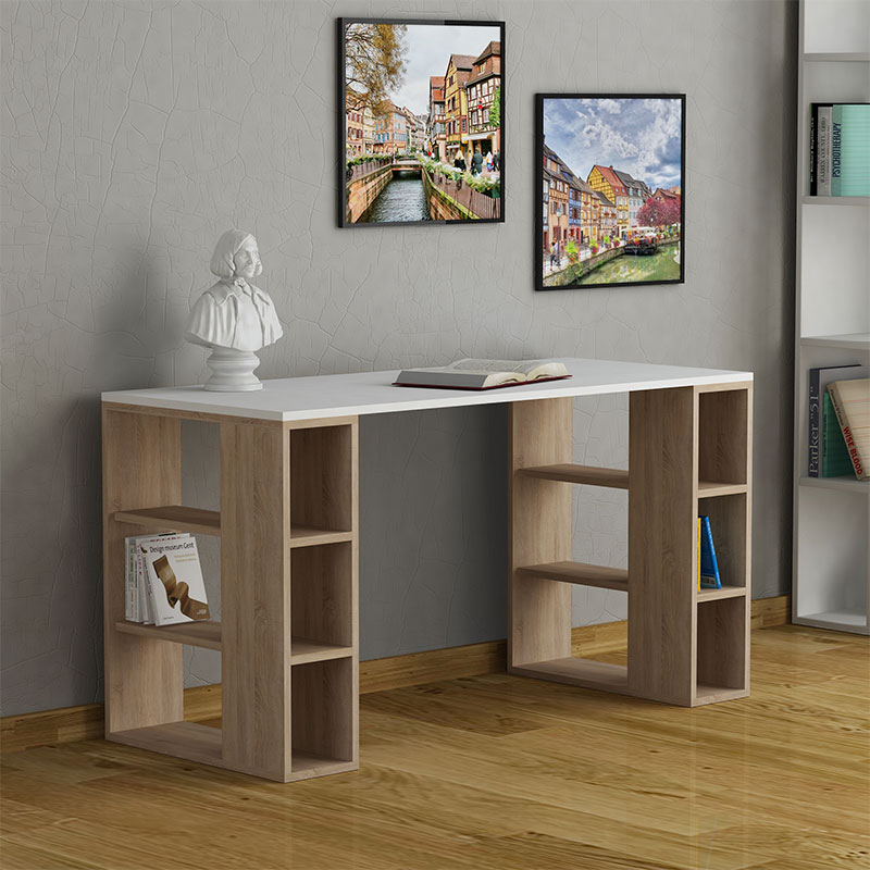 Бюро Colmar цвят бяло - тъмно натурален 140х60х75см - Image 2