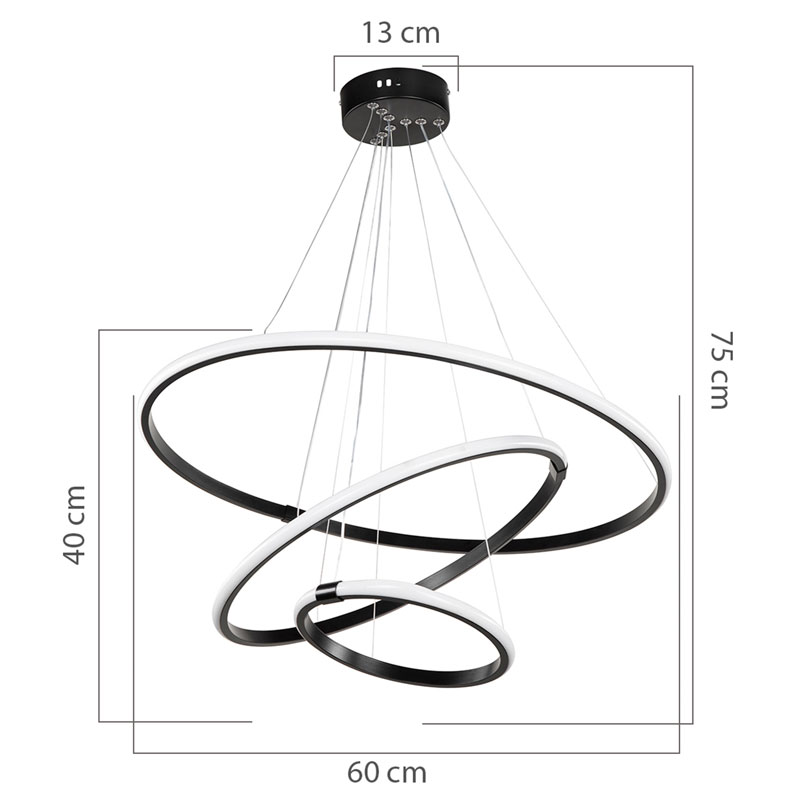 Трисветлинна плафониера LED 60-80W черен Φ60x100cm - Image 4