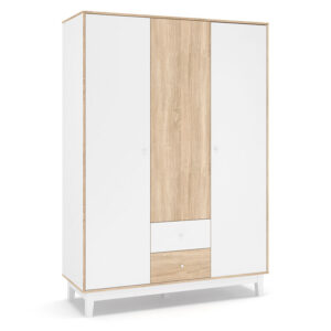 Трикрилен гардероб Awell сонома-бял 153,5x54,5x216см