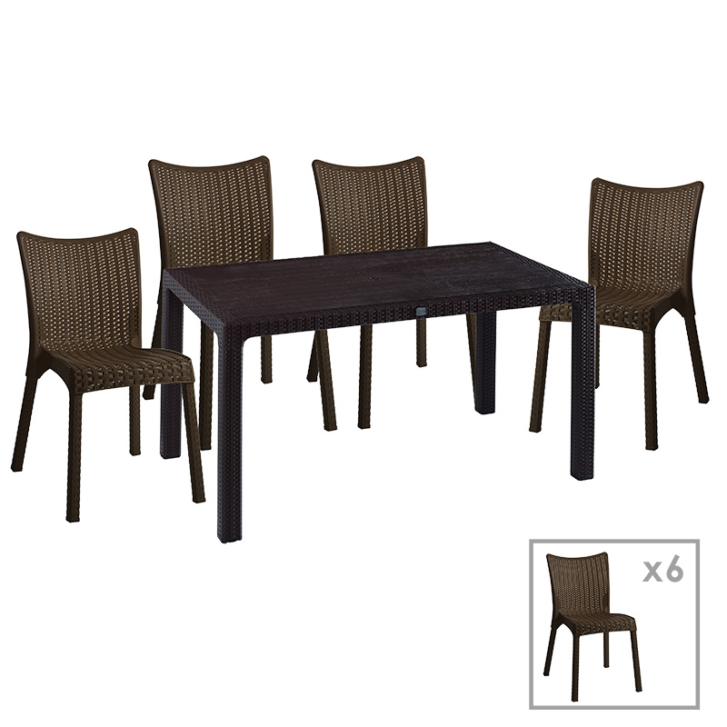 Градински комплект за хранене Explore-Confident set 7pcs цвят кафе 150x90x73,5cm