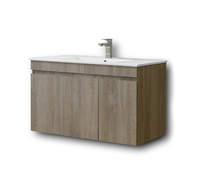 Комплект шкаф, мивка и огледало с шкафове за баня OMEGA GREY OAK 100 - Image 4