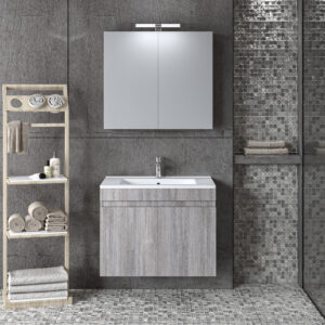 Комплект шкаф, мивка и огледало с шкафове за баня OMEGA GREY OAK 75