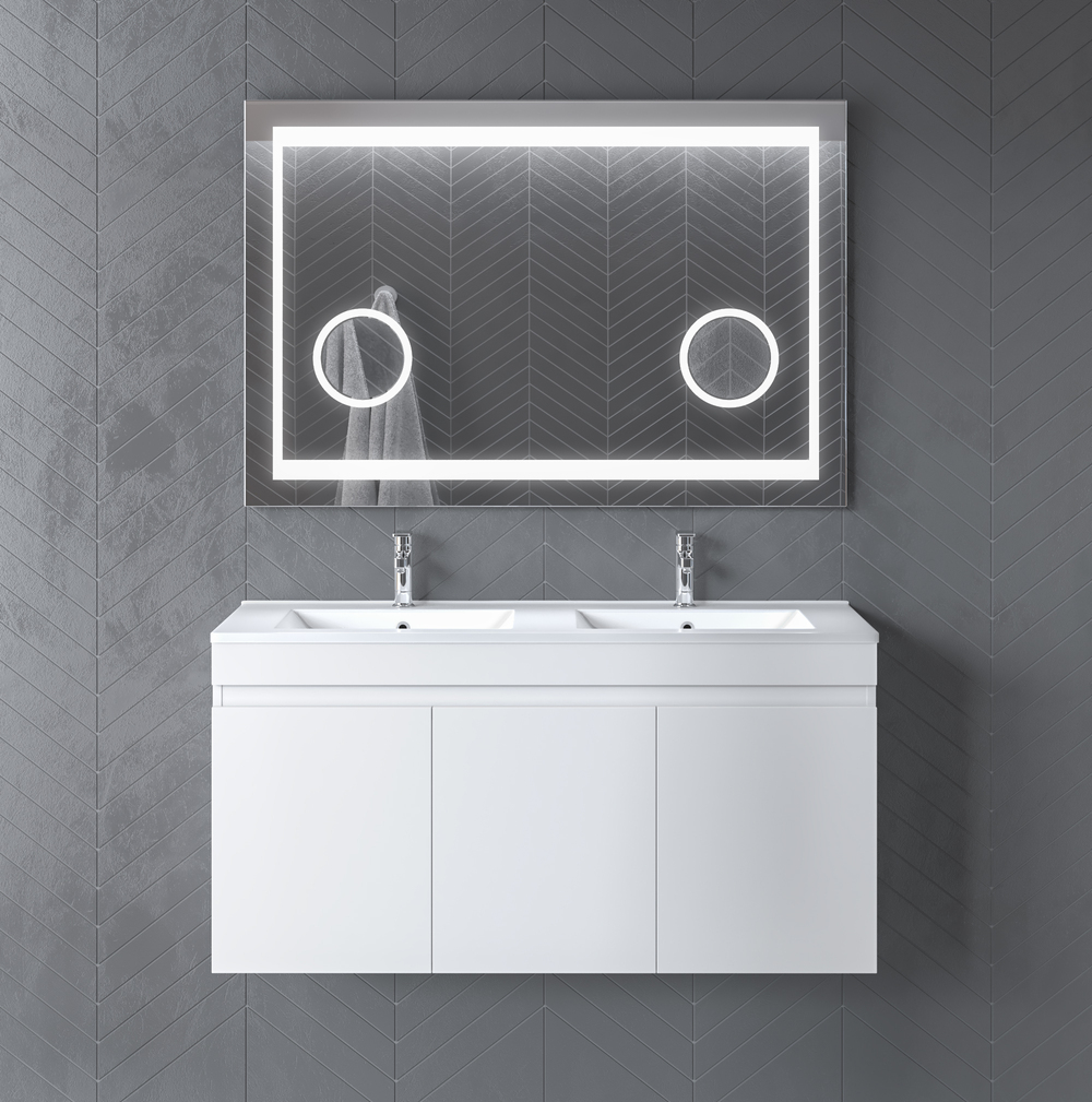 Мебели за баня LYDIA 194 Бял с LED огледало и 2 лупи за грим Led