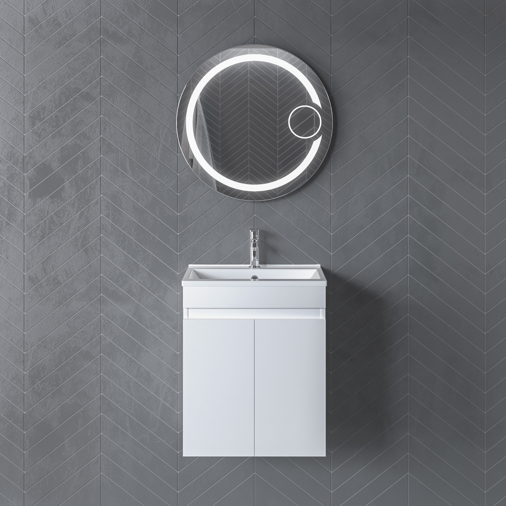 Мебели за баня LYDIA 189 White с LED огледало и лупа за грим шкаф 48x44x60cм.