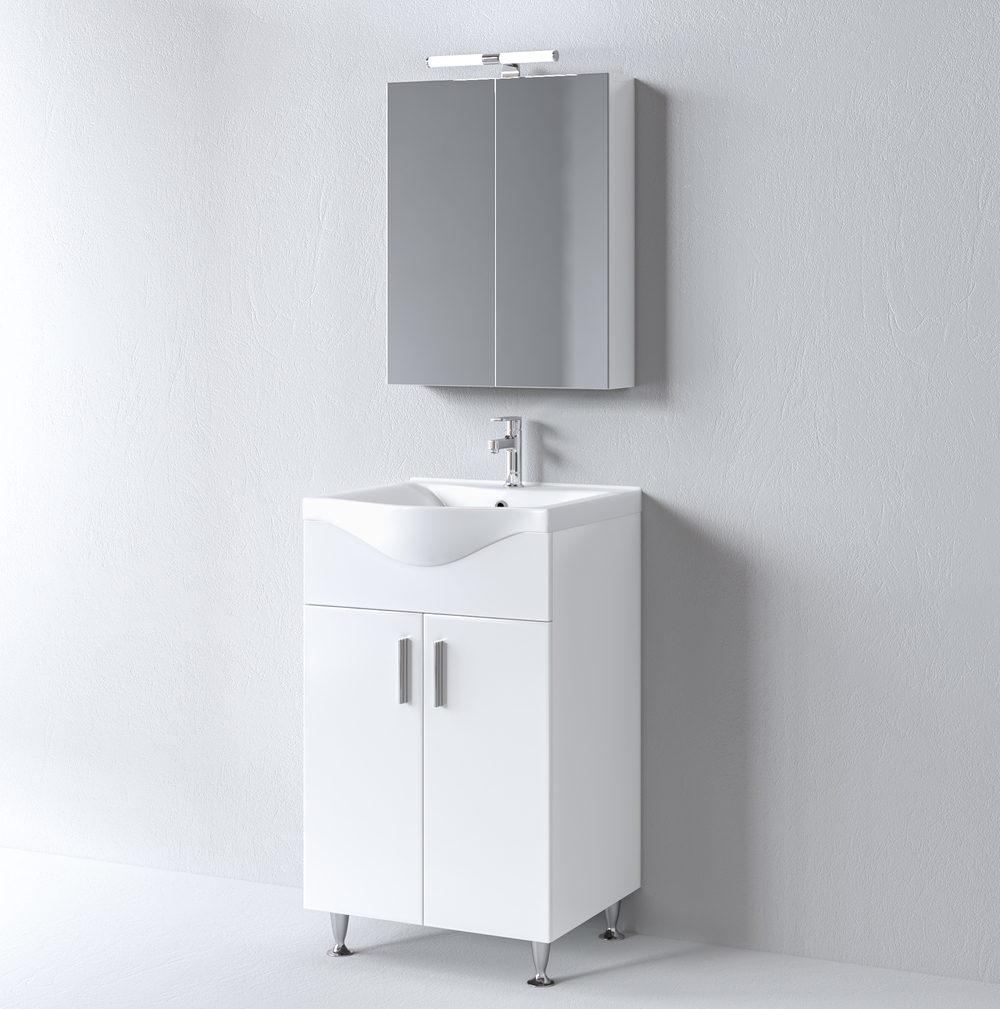 Комплект огледало, мивка и шкаф за баня SIENA WHITE 55 - Image 2