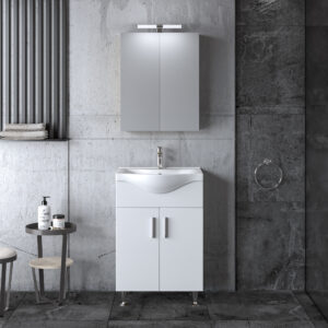 Комплект шкаф, мивка и огледало за баня SIENA WHITE 65