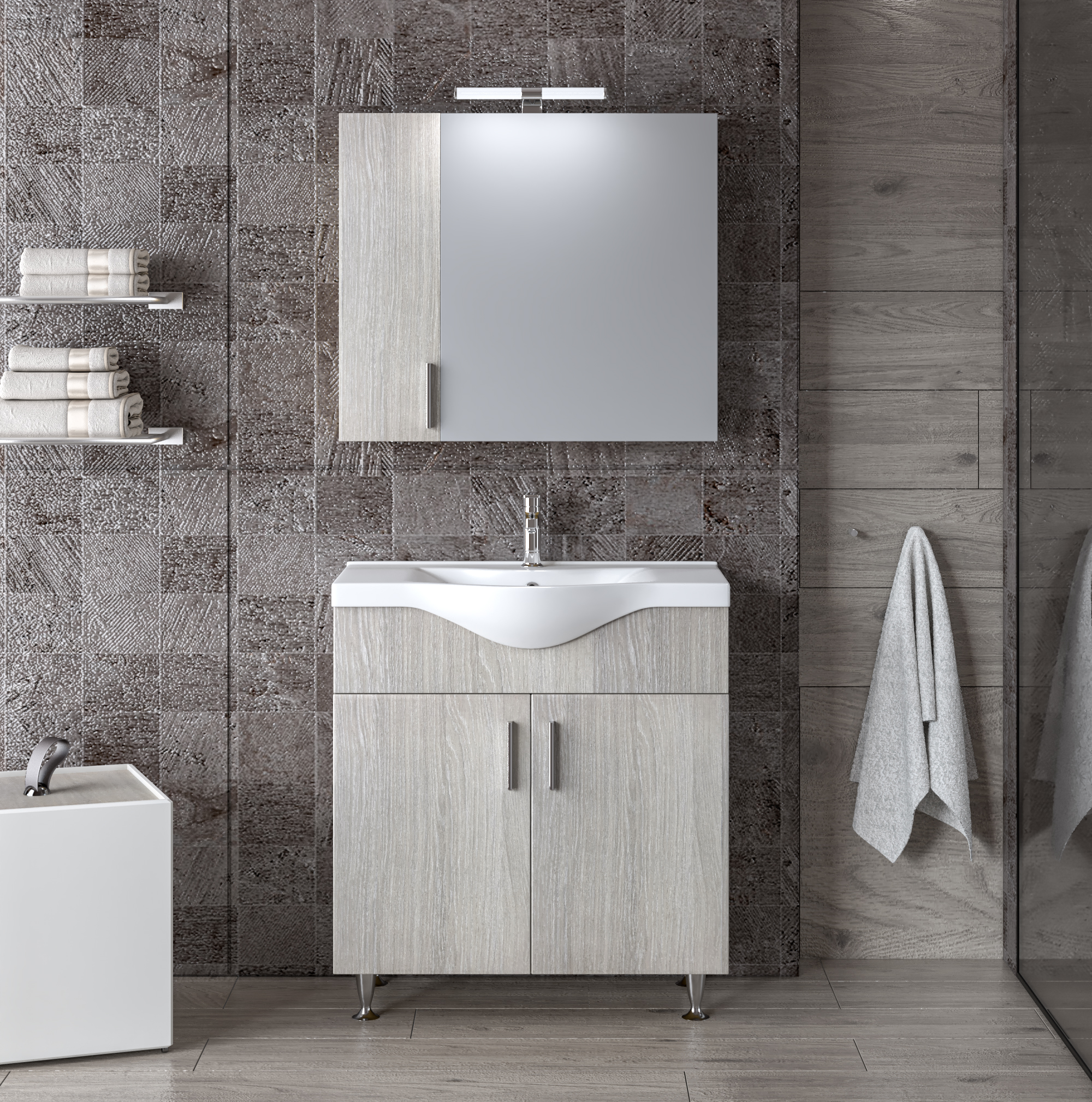 Комплект шкаф, мивка и огледало с шкафове за баня SIENA HARMONY NEW 75