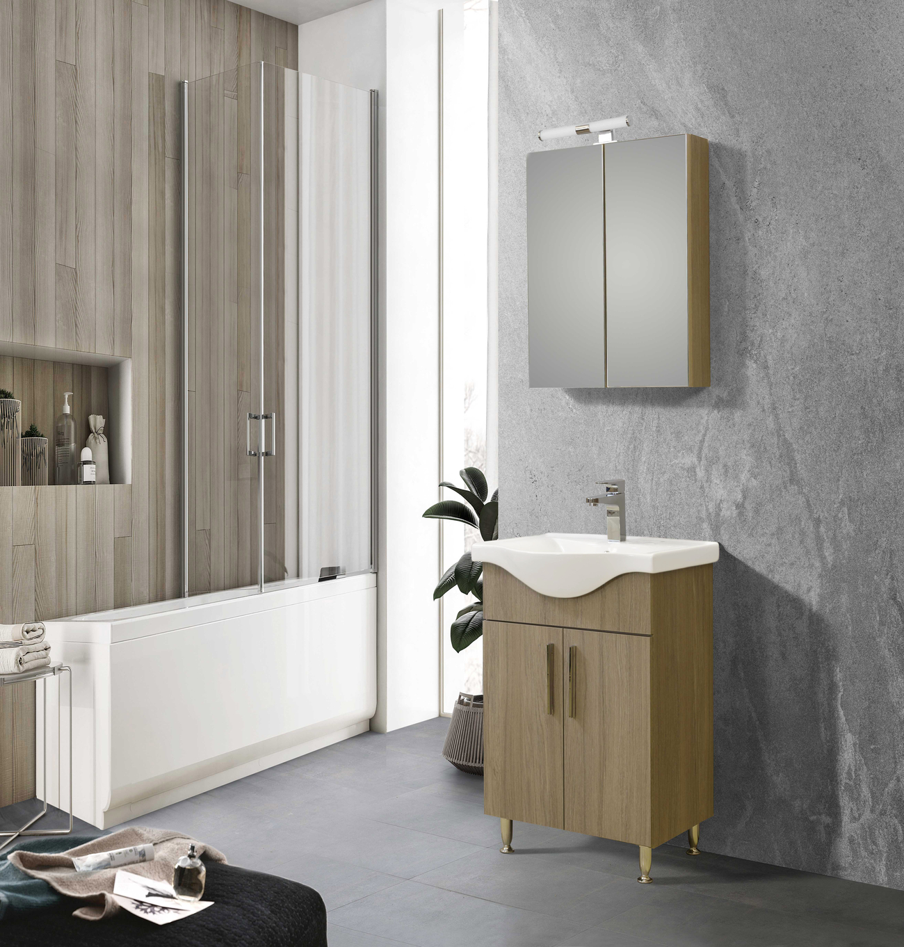 Комплект шкаф, мивка и огледало с шкафове за баня SIENA HARMONY NEW 55 - Image 4