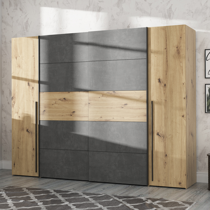 Гардероб Verzo четирикрилен дъбово-антрацитен меламин 270.5x61.5x210.5cm - Image 2