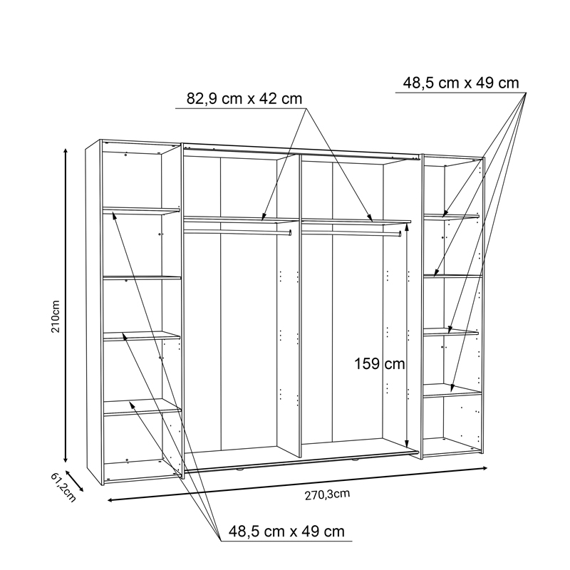 Гардероб Verzo четирикрилен дъбово-бял меламин 270,5x61.5x210.5cm - Image 5