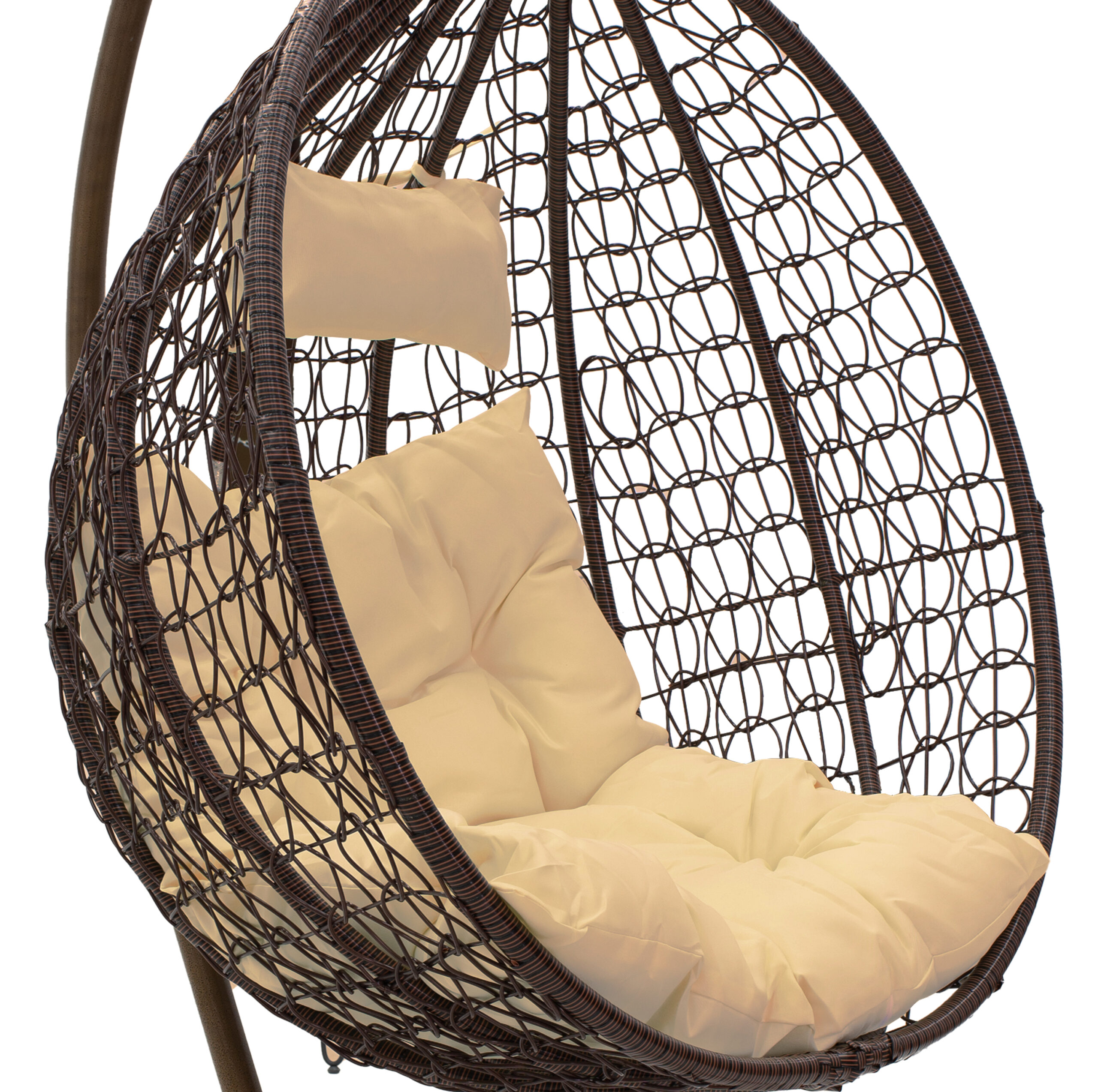 Люлка тип яйце от кафяв метал и бежова възглавница 106x103x200cm - Image 5