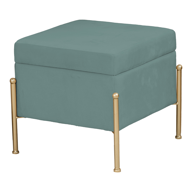 Табуретка-сандък Panton в зелено кадифе и злато 40x40x36.5cm - Image 2