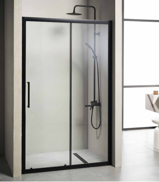 душ кабина с плъзгащ панел черен мат