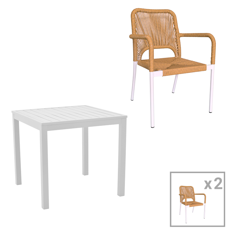 Трапезна маса Kliton-Norture комплект от 3 бр. алуминий в бял нюанс 80x80x74см