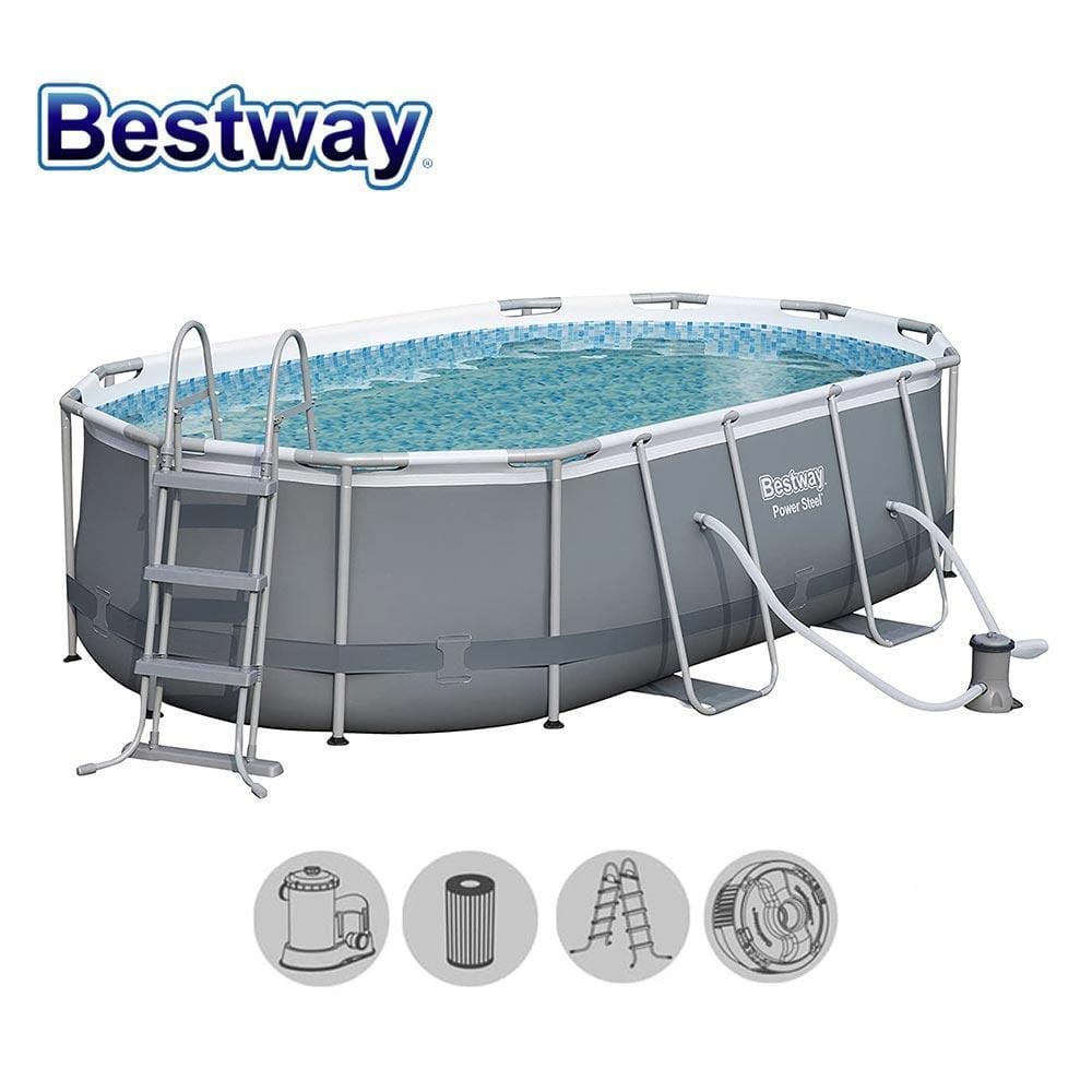 Сглобяем басейн с метална рамка Bestway Power Steel Frame Oval 424x250x100см