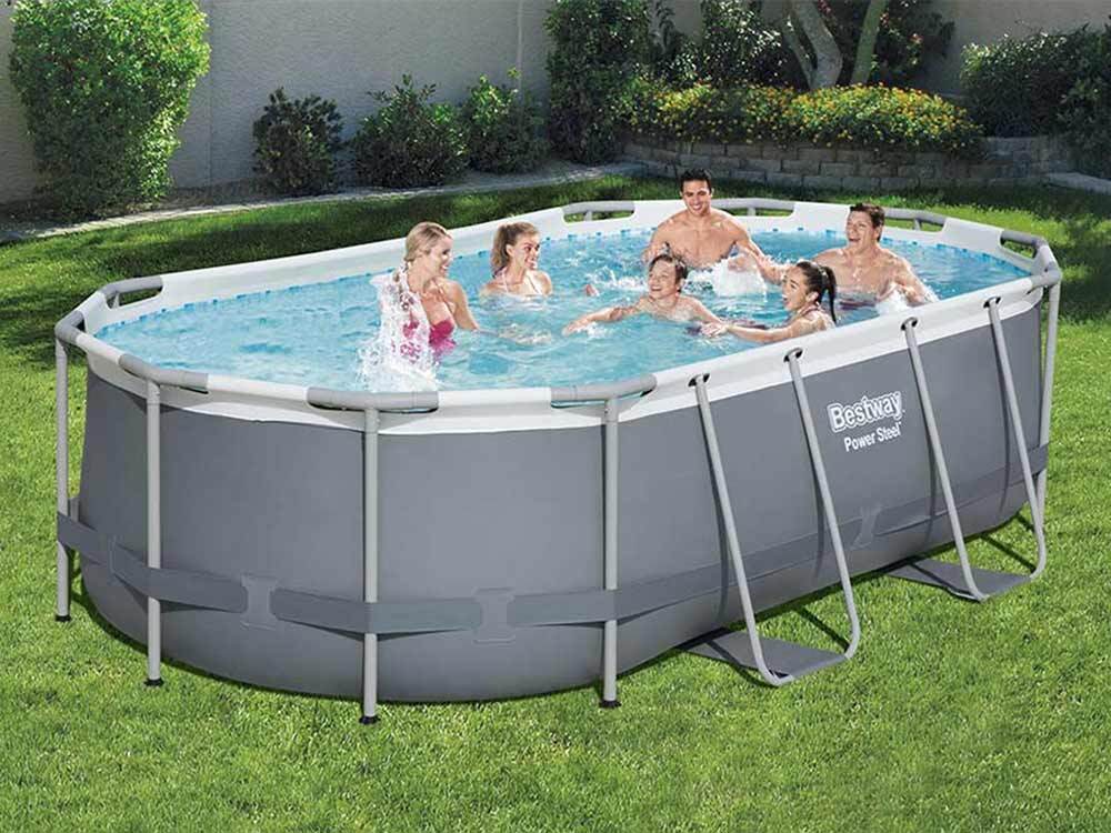 Сглобяем басейн с метална рамка Bestway Power Steel Frame Oval 424x250x100см - Image 5