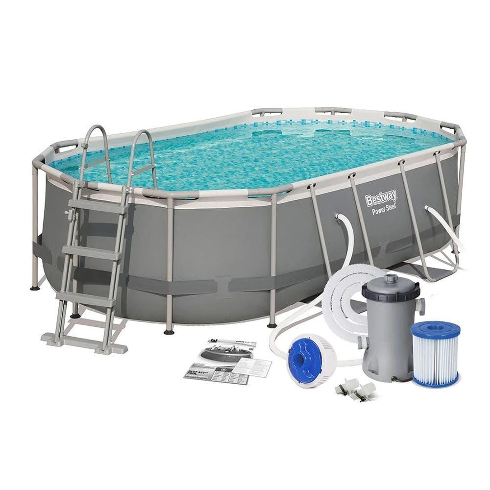 Сглобяем басейн с метална рамка Bestway Power Steel Frame Oval 424x250x100см - Image 4