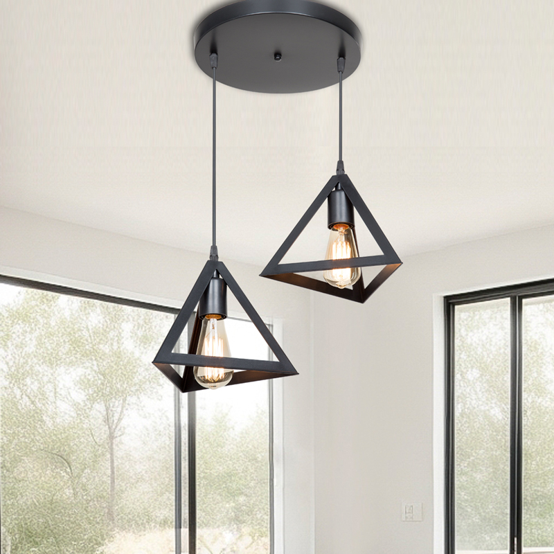 Двулумен плафон Kecha в черен абажур D50x60см - Image 2