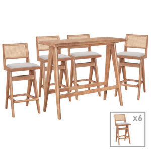 Комплект трапезен бар Winslow 7бр каучуково дърво светъл орех 120x45x100см