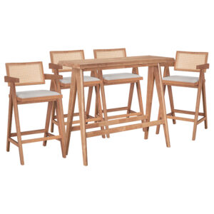 Комплект мебели за бар Winslow I 5бр каучуково дърво светъл орех 120x45x100см