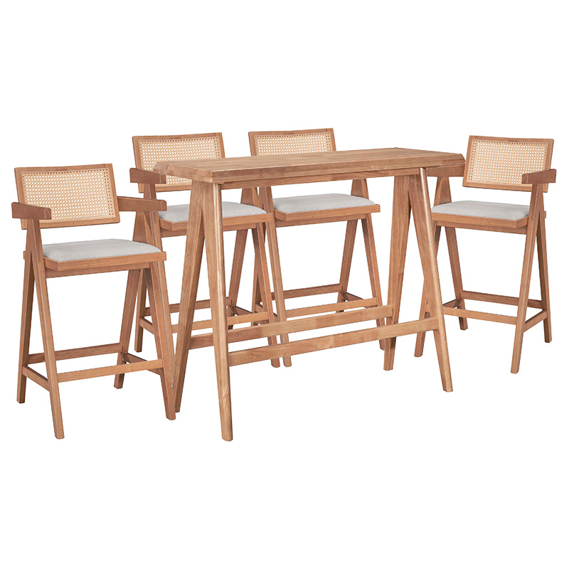Комплект мебели за бар Winslow I 5бр каучуково дърво светъл орех 120x45x100см