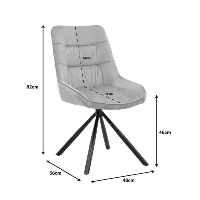 Стол Wori антрацит кадифе-крака черен метал 48x56x82см - Image 8