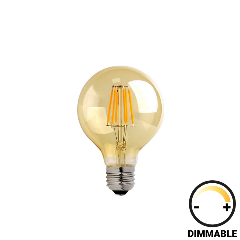 LED Лампа G80 димируема 8W E27 кехлибар