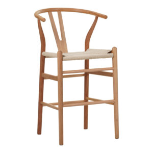 Бар стол Wishbone каучуково дърво-въже в естествен нюанс 55x49x108см