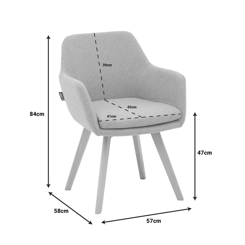 Стол Safira сив плат с естествен цвят дървен крак 57x58x84см - Image 9