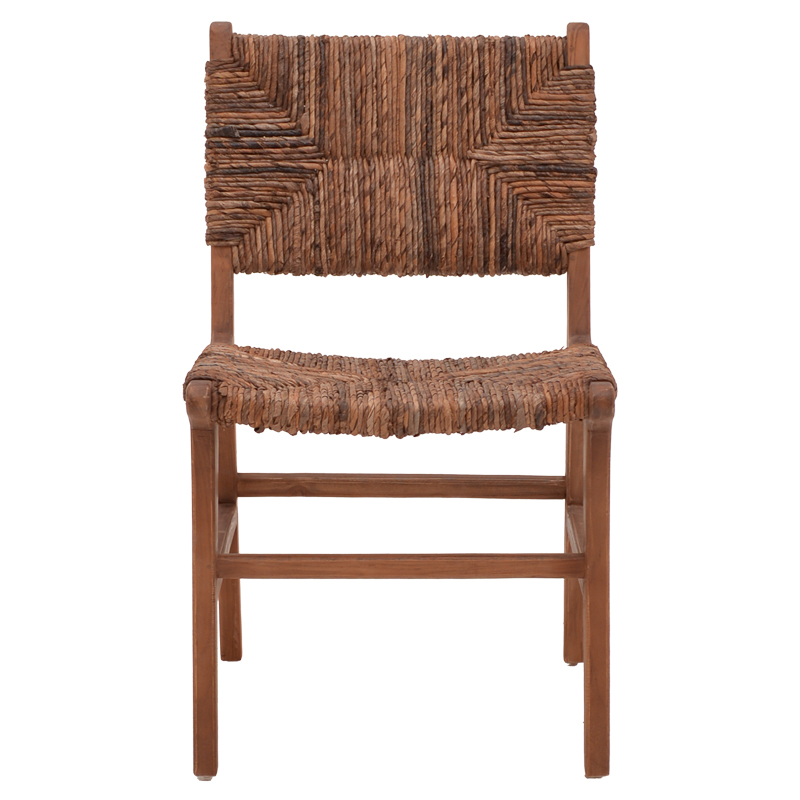 Градински стол Refane от тиково дърво с въже в цвят орех 50x58x85 см - Image 4