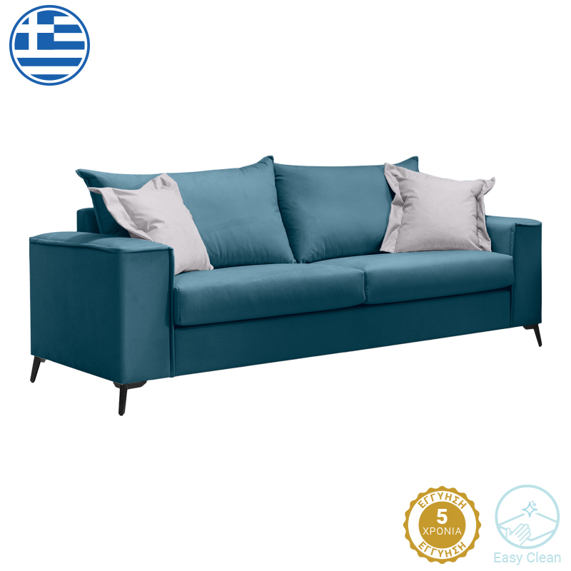 3-местен диван Verona син плат със светлосиви възглавници 225x93x100см