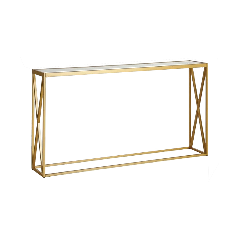 Метална конзола със стъклена повърхност Kantoo в златен нюанс 120x25x75см