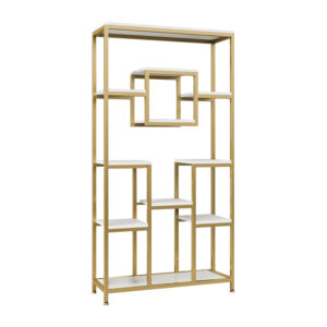 Метален рафт Aduti в златисто-бял мраморен нюанс 90x34x182 см