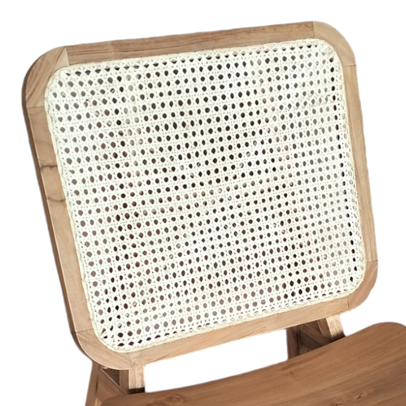 Градински стол Viborg естествено тиково дърво-естествен ратан 60x75x87см - Image 6