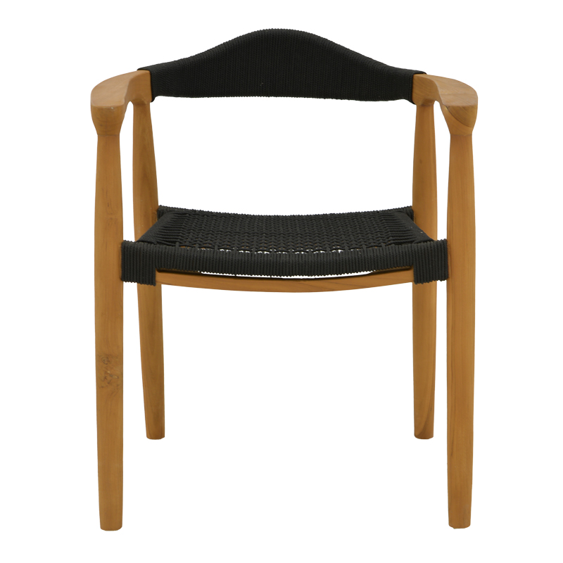 Градински стол Ganny тиково дърво и въже в черен нюанс 59x56x71см - Image 4