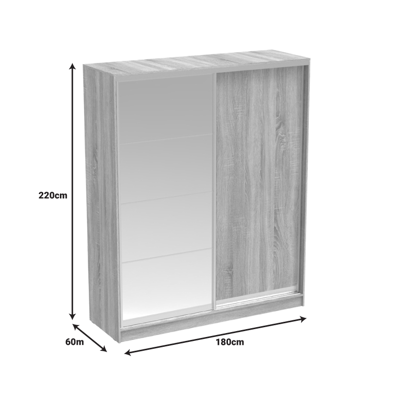 Двукрилен гардероб Aparador плъзгащ се с огледало в нюанс sonoma 180x60x220см - Image 6