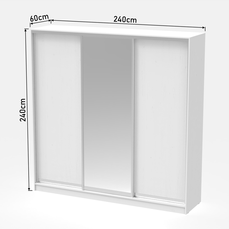 Трикрилен гардероб Aparador I в бяло 240x60x240см - Image 6