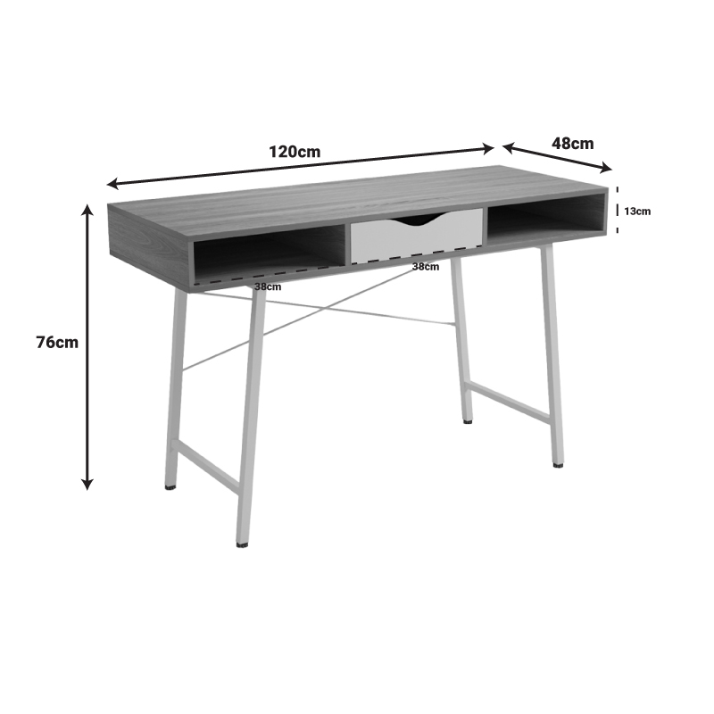 Работно бюро Komo в сонома-сив нюанс с черни метални крака 120x48x76см - Image 6