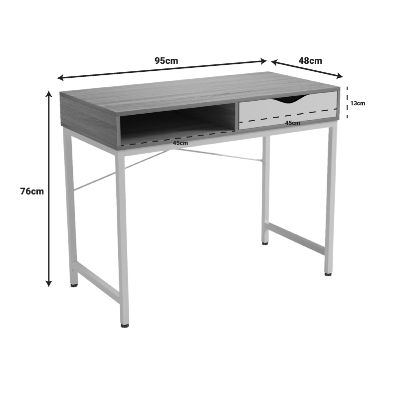 Работно бюро Kama в сонома-бял нюанс с бели метални крака 95x48x76см - Image 6