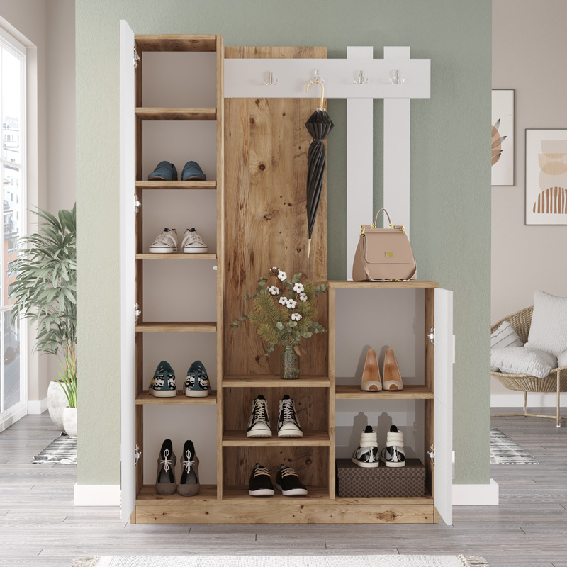 Мебел за антре Saron с огледало в естествен бял нюанс 113x35x180см - Image 2