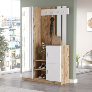 Мебел за антре Saron с огледало в естествен бял нюанс 113x35x180см