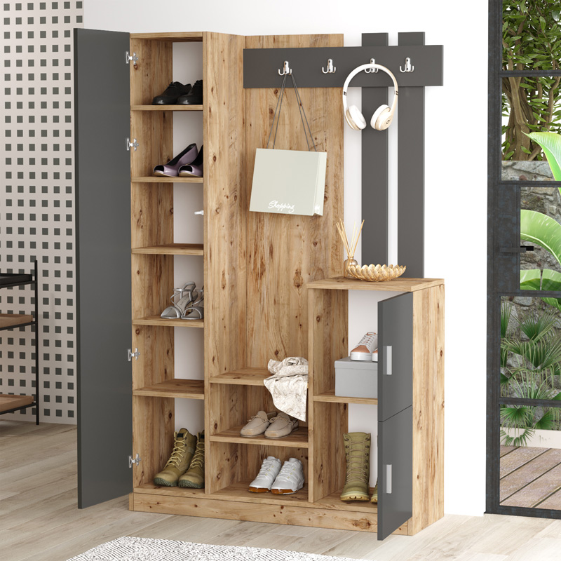 Мебел за антре Saron с огледало в естествен и антрацит нюанс 113x35x180см - Image 2