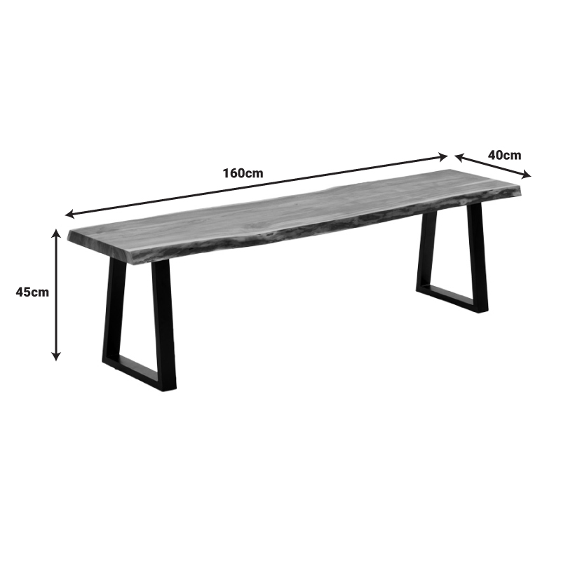 Пейка Miles Slim акациево дърво с черни метални крака 160x40x45cm - Image 6