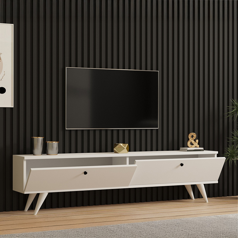 ТВ шкаф Jate в бяло 160x25x40см - Image 3