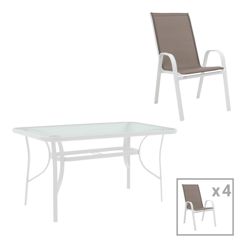 Комплект градинска маса Calan-Ensure 5бр в бял нюанс 120x70x70см