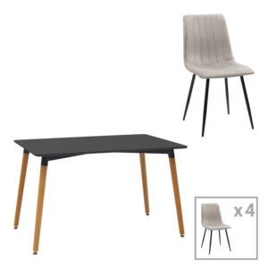 Трапезна маса Natali-Noor от 5 части MDF черно-сиво-естествени крака 120x80x76см