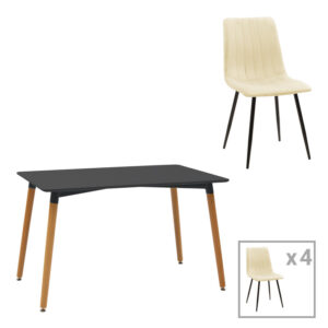 Трапезна маса Natali-Noor от 5 части MDF черно-бежов плат 120x80x76см