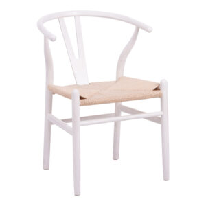 Стол Wishbone от каучуково дърво-въже в бяло 60x51x80см
