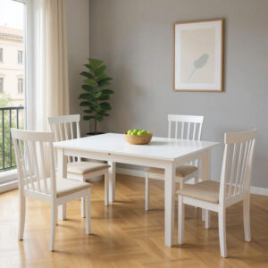 Комплект маса за хранене Mabor-Houston бял цвят 120-150x80x73.8см