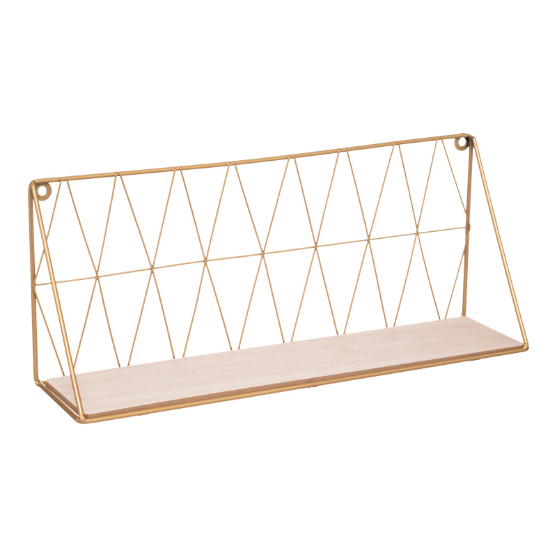 Стенен рафт Anneza метал-MDF в естествено златист нюанс 48x12x20см